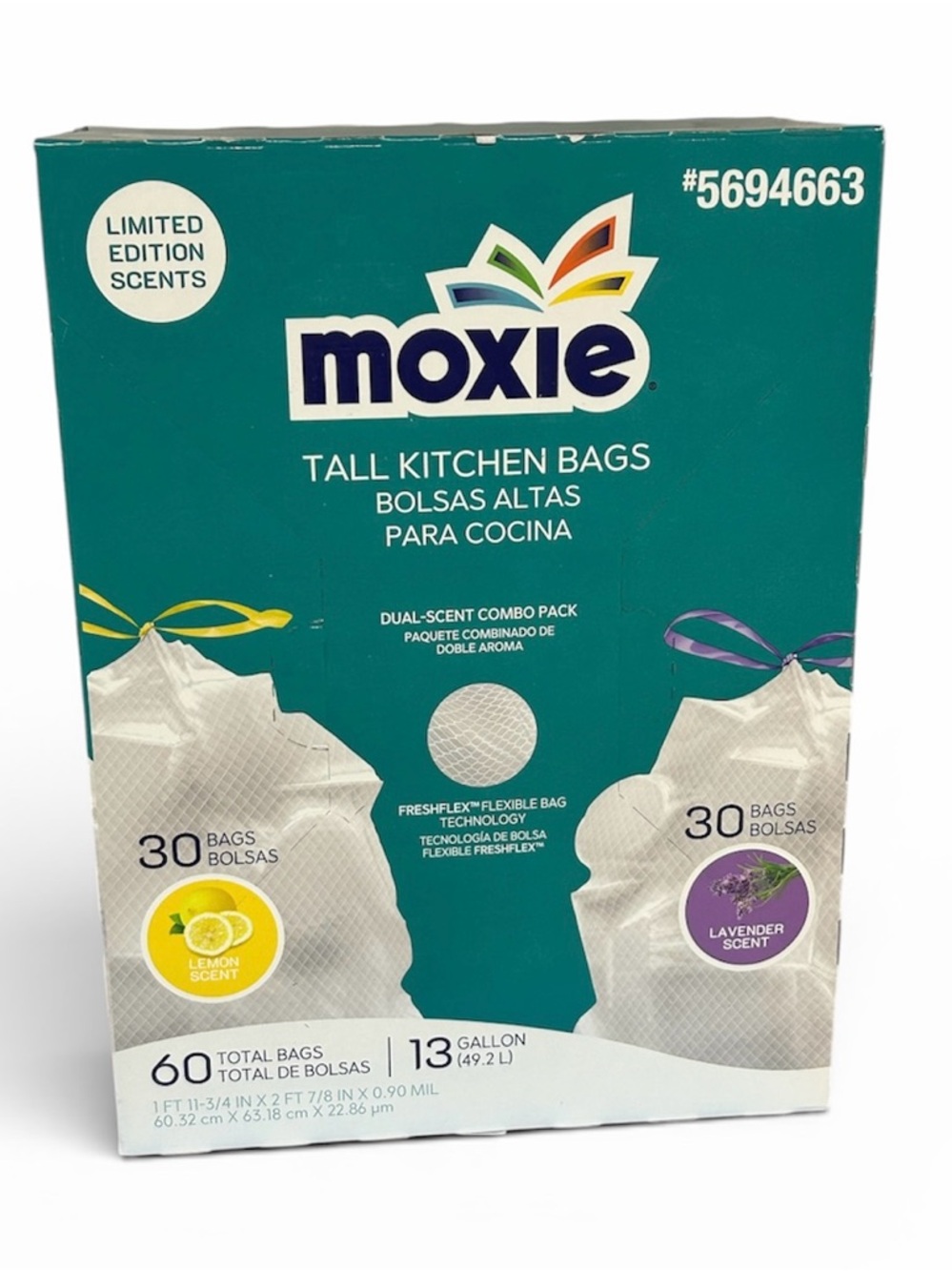 Moxie Tall Kitchen Trash Bags - 13 Gallon Dual Scent (Lemon & Lavender)